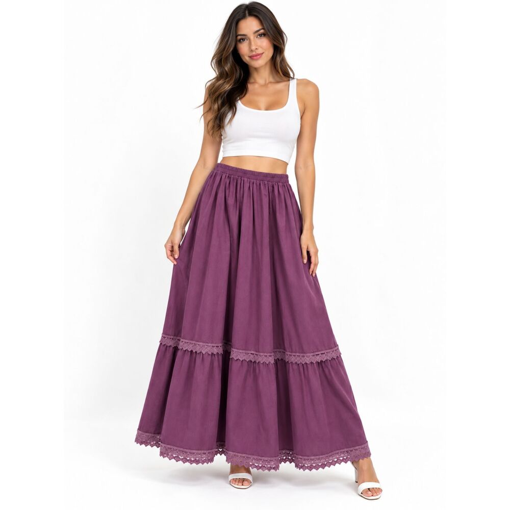 Scully RangeWear Purple Cotton Prairie Petticoat Maxi Skirt RW502 Sz L